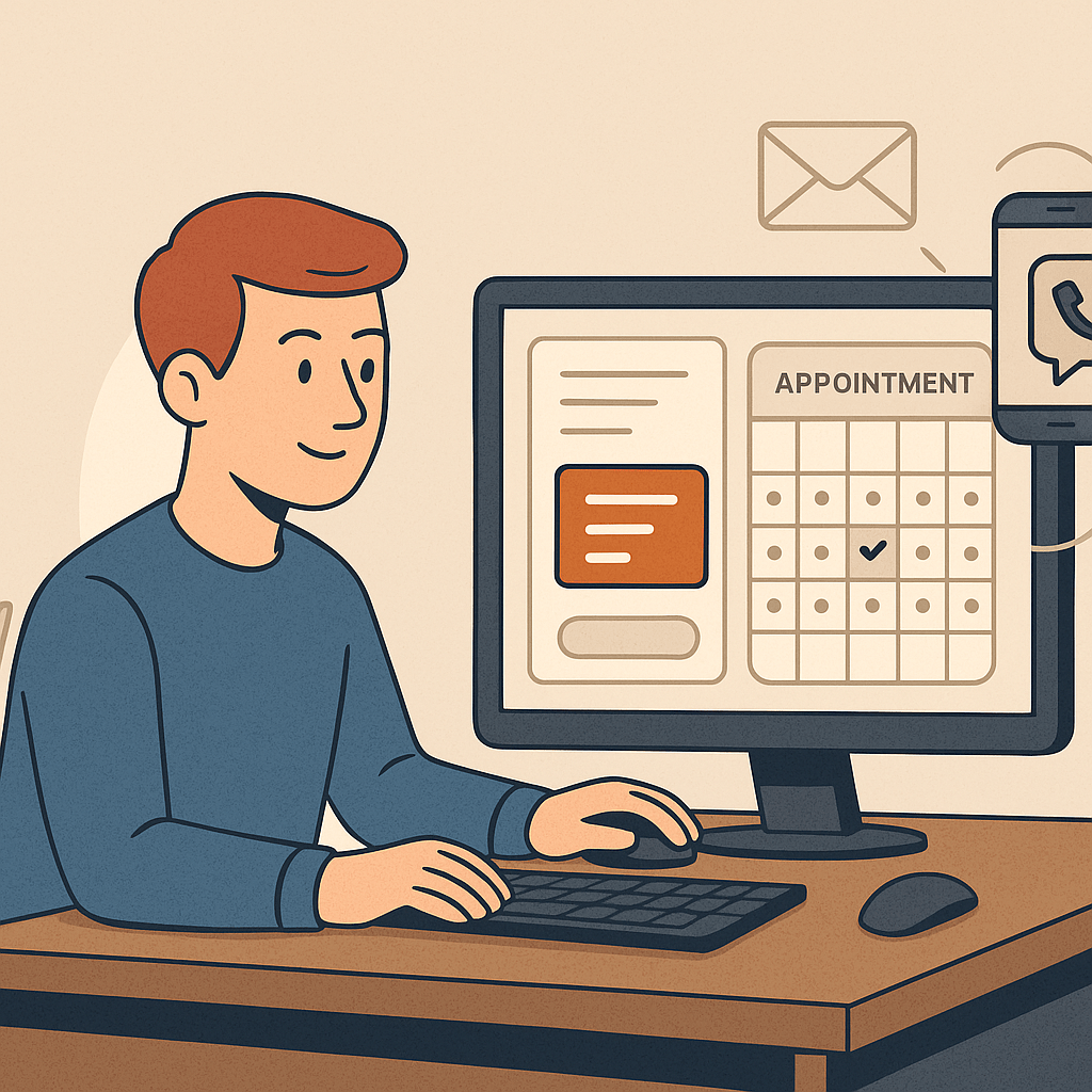 Someone is in front of a computer scheduling an appointment