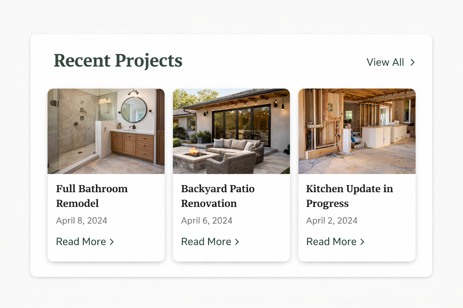 Recent projects section on a contractor website