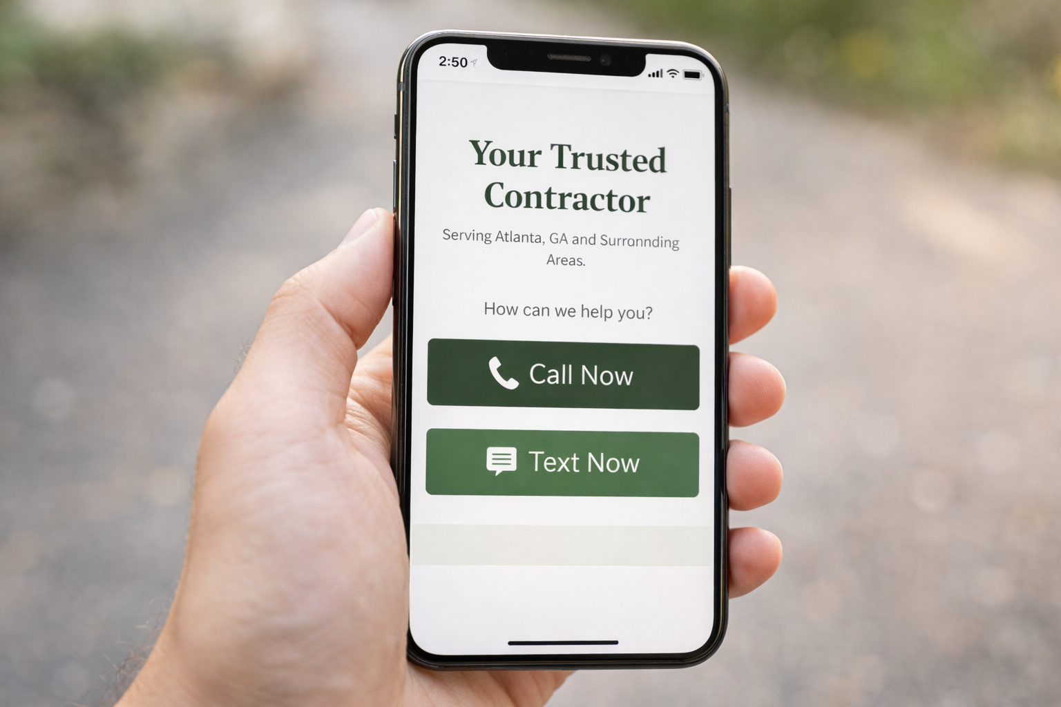 Mobile phone showing click to call and click to text buttons