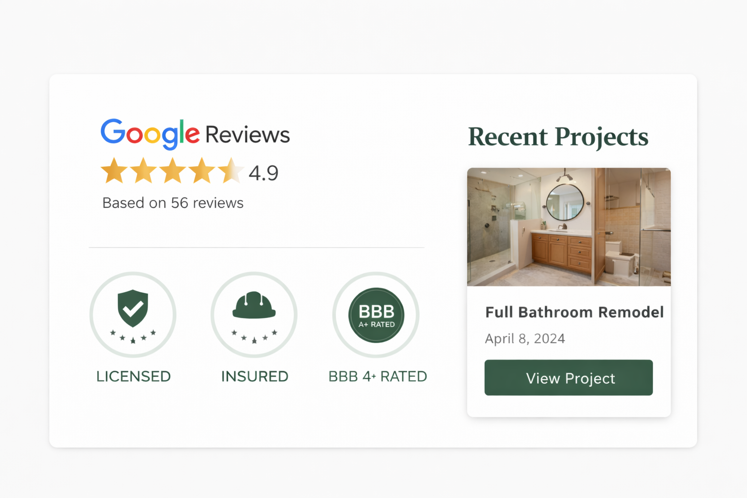 Google reviews and trust badges for contractor business