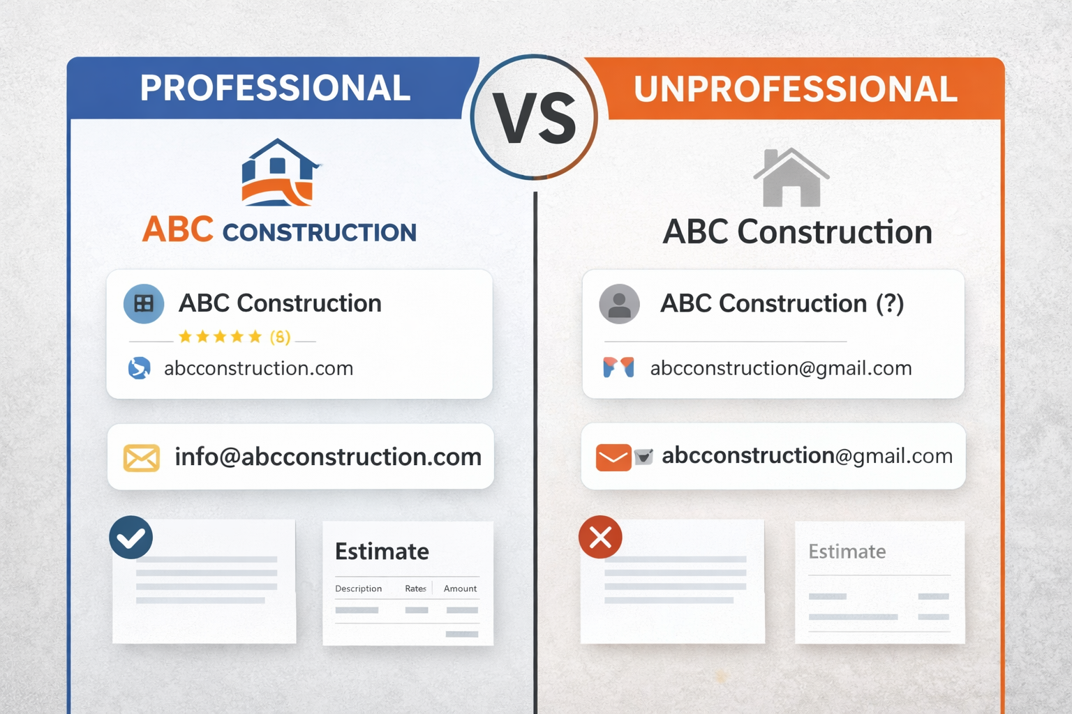Comparison of professional contractor branding versus free email